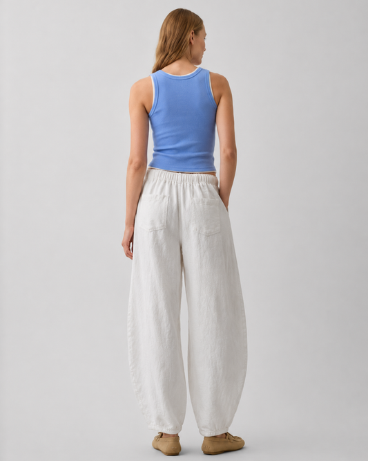 Linen Cotton Barrel Leg Pants